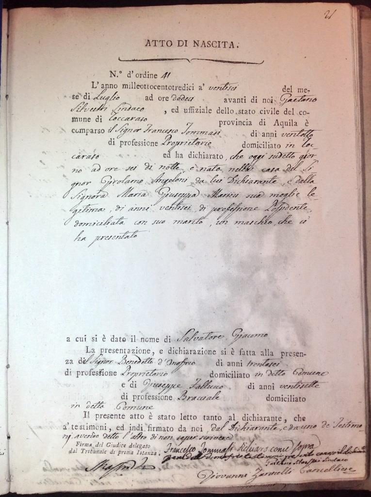 Salvatore Tommasi's birth certificate.JPG